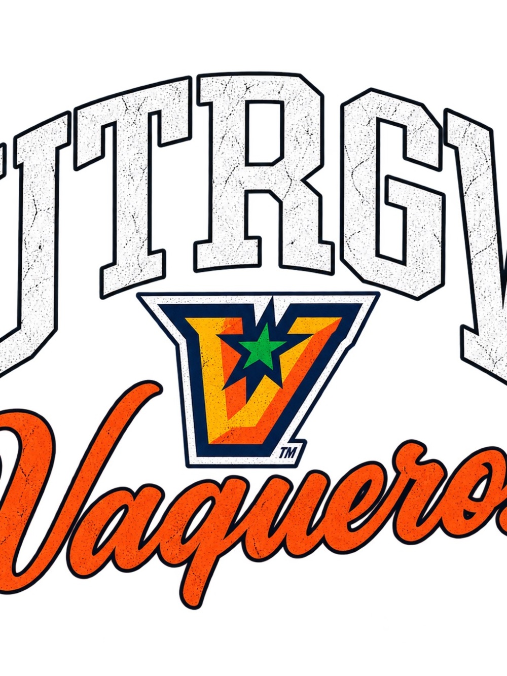 Custom White Graphic Vaqueros Tee with Orange Script (XS-5XXL)